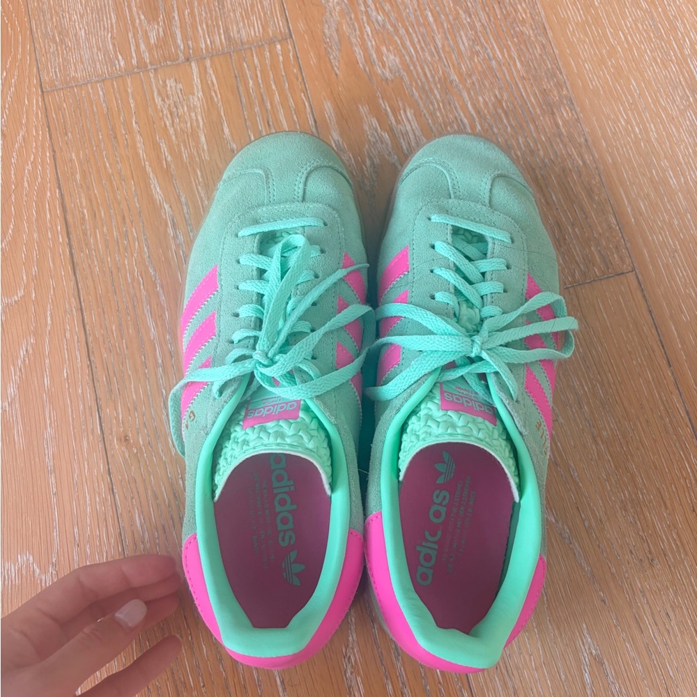 adidas Women's Mint Green and Hot Pink Suede Sneakers - Picture 4 of 5